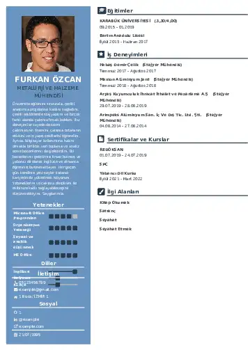 Metalürji Ve Malzeme Mühendisliği Cv Örnekleri cv indir